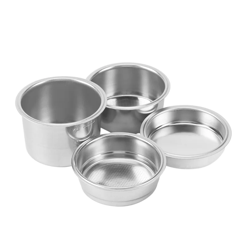 51mm stainless steel filter basket pair, 1-2 cup and 4 cup, detail shot